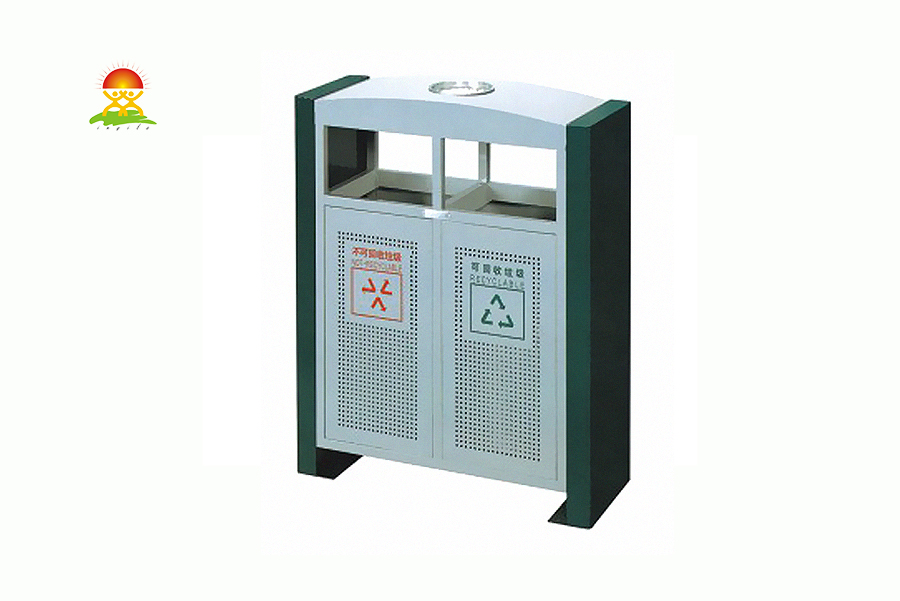 英奇利戶外分類廣告垃圾箱沖孔式鍍鋅板垃圾桶生產廠家YQL-D32405.jpg