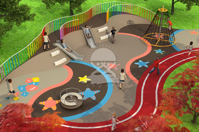 户外无动力游乐设备场地规划定制设计方案效果图YQL-07113不锈钢滑梯场地规划