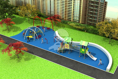 户外无动力游乐设备场地规划定制设计方案效果图YQL-07110攀爬网滑梯组合