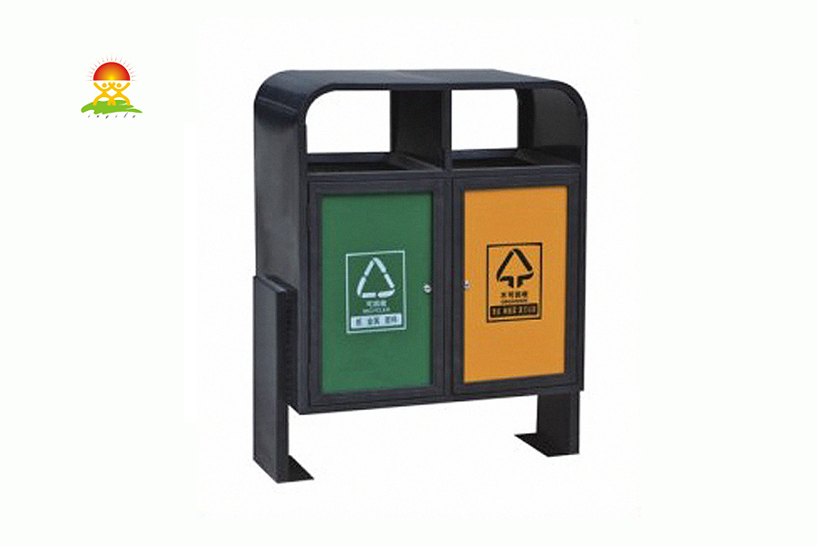 英奇利戶外分類廣告垃圾箱沖孔式鍍鋅板垃圾桶生產廠家YQL-D32602.jpg
