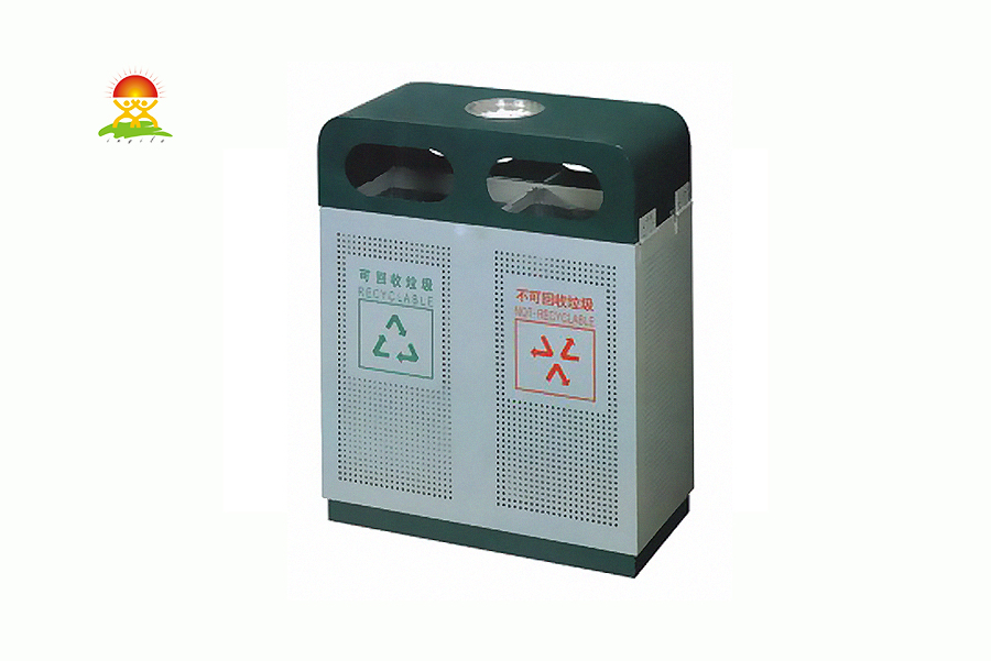 英奇利戶外分類廣告垃圾箱沖孔式鍍鋅板垃圾桶生產廠家YQL-D32404.jpg