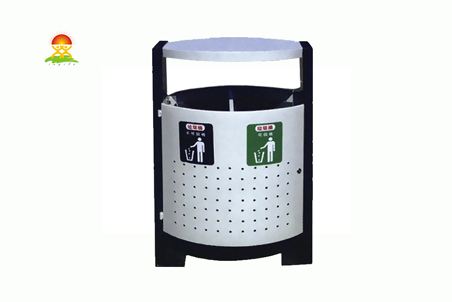 英奇利戶外分類廣告垃圾箱沖孔式鍍鋅板垃圾桶生產廠家YQL-D32409.jpg