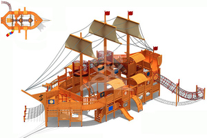 英奇利户外木制滑梯厂家价格定制直销|幼儿园木质儿童滑设备YQL-D10701海盗船木制滑梯