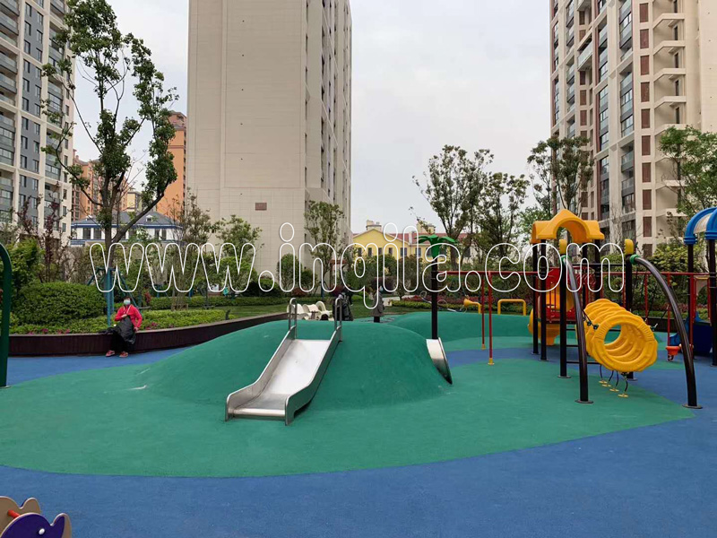 上海闵行海上铭著小区无动力不锈钢滑梯钻洞攀爬组合整体场地定做案例