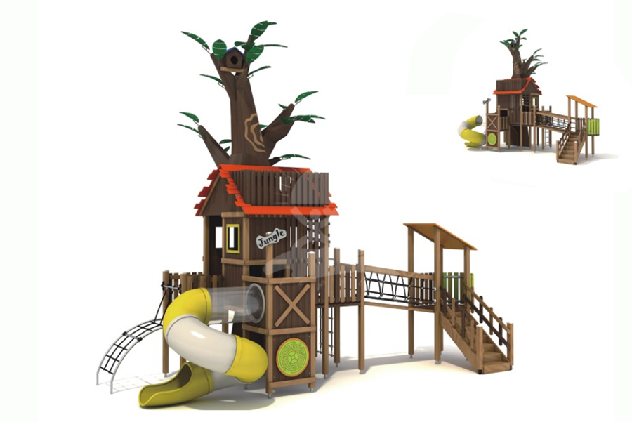 英奇利非标定制定做户外儿童游乐设备树屋滑梯组合YQL-08524.jpg
